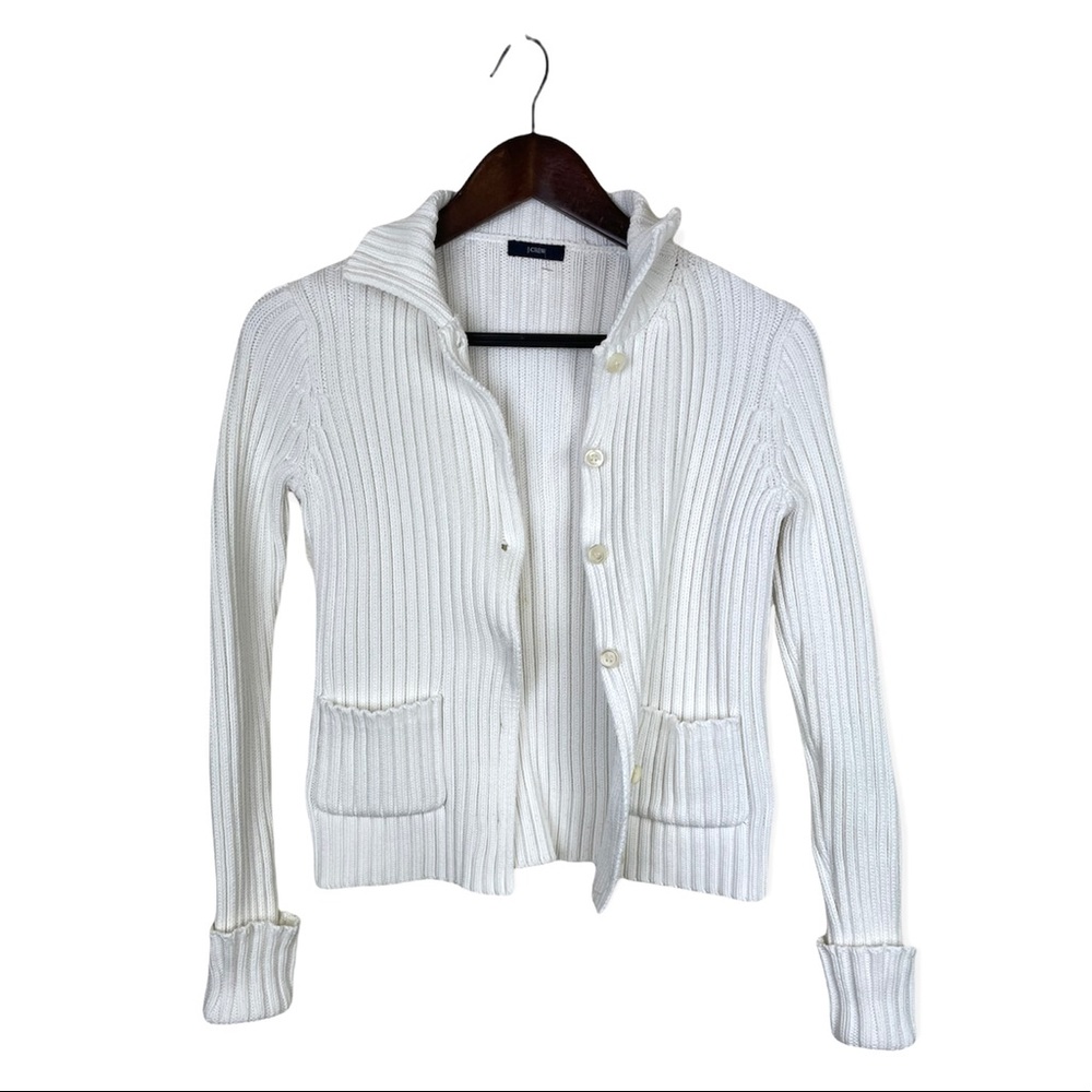 J.Crew Cotton Wool Knit White Sweater Cardigan